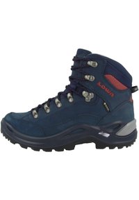 Marinewanderstiefel mit GORE-TEX-Futter, Metallösen und strukturiertem Gummisohle. Mit dunklen grauen Akzenten und gepolstertem Schaft.