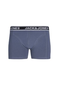 Boxers masculinos em cinza sólido, com uma cinta preta e o logótipo branco "JACK&JONES", feitos de material macio e elástico.
