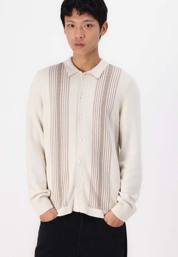 Long-Sleeve Striped Button-Through Sweater Polo - Cardigan - jet stream3