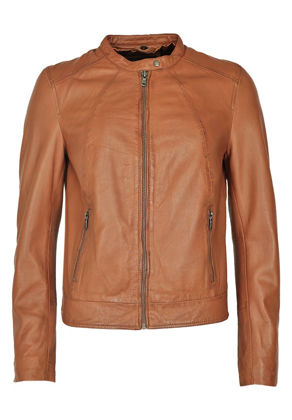 MIT STEHKRAGEN  - Lederjacke - cognac