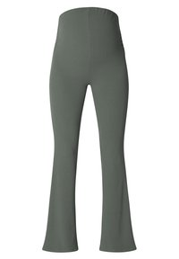 Ribbad, utsvängd leggings i en dämpad grön färg, med en hög midja och mjuk textur för komfort och flexibilitet.
