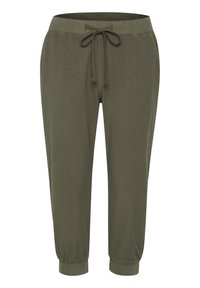 Olijfgroene joggingsbroek gemaakt van zachte stof, met een trekkoord in de taille, elastische boorden en een ontspannen pasvorm.