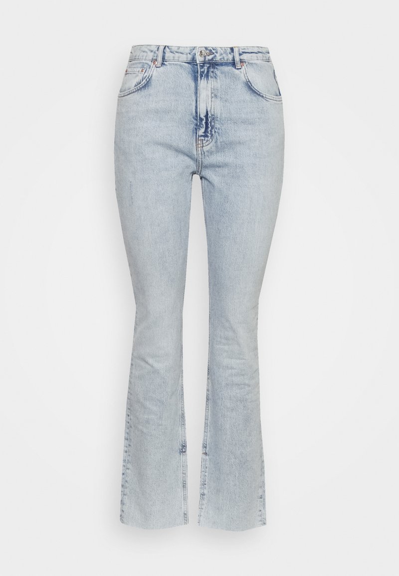 Gina Tricot HIGH WAIST SLIT - Calças de ganga de perna direita - light blue