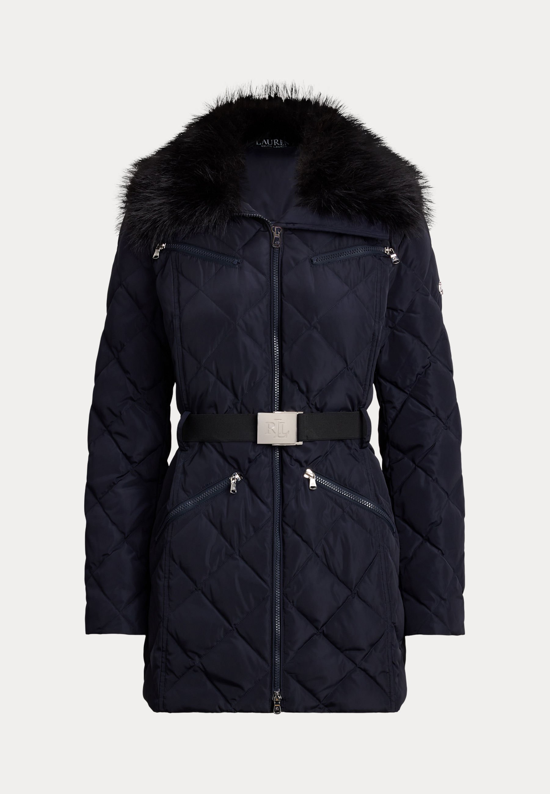 Lauren Ralph Lauren FAUX-FUR-TRIM DIAMOND-QUILTED DOWN COAT