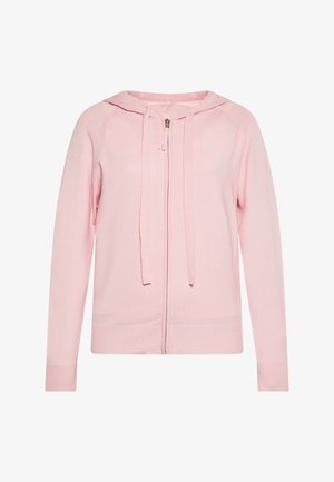 Roosa tõmblukuga kapuutsiga pluus, pika varrukaga ja soonikkoes mansettide ja alläärega. Valmistatud pehmest, struktuurilisest kangast.