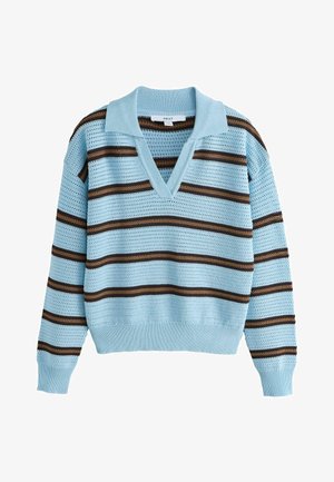 Next, REGULAR FIT - STITCH LONG SLEEVE POLO JUMPER - Svetrík - blue brown stripe