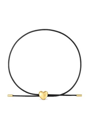 Collana choker con cordoncino nero regolabile, pendente a forma di cuore liscio in oro posizionato al centro e terminali in tonalità oro.
