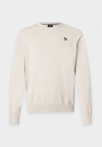 Pull crème à manches longues avec col rond, petit logo zèbre sur la poitrine gauche et bord-côtes aux poignets et à l’ourlet.
