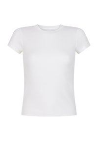 Wit, T-shirt met korte mouwen van ribcotton, met een ronde hals en een aansluitende pasvorm. Soepele textuur en minimalistisch ontwerp.