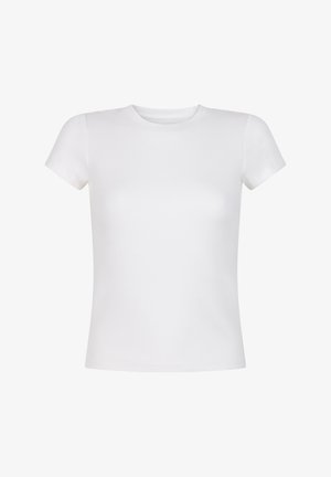 Wit, T-shirt met korte mouwen van ribcotton, met een ronde hals en een aansluitende pasvorm. Soepele textuur en minimalistisch ontwerp.