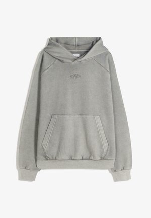 Felpa grigia con cappuccio, tasca a marsupio, polsini e orlo a coste. Presenta un ricamo discreto del logo sul petto. Tessuto morbido e spazzolato.