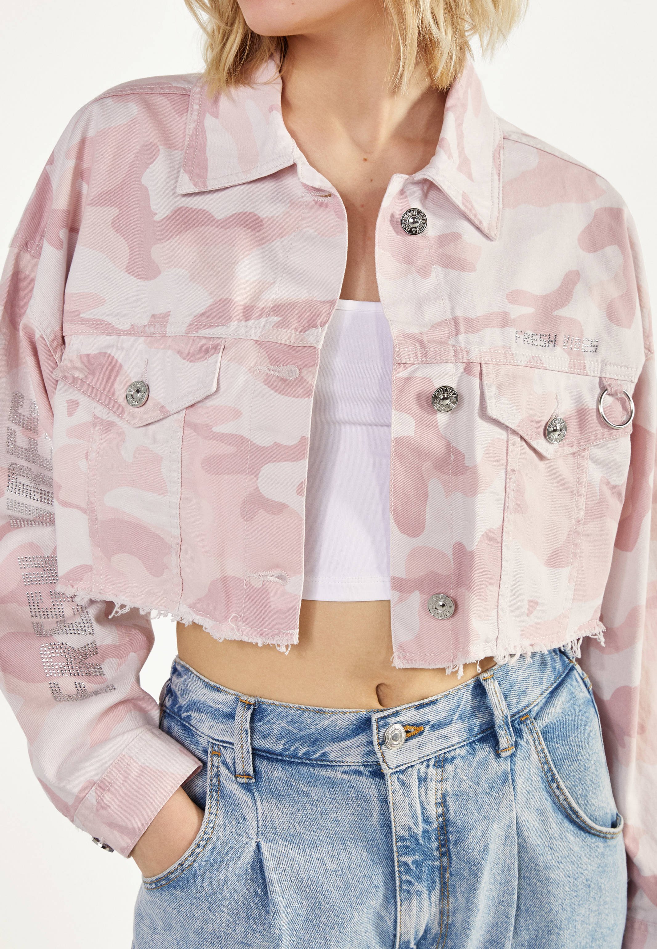 bershka pink denim jacket