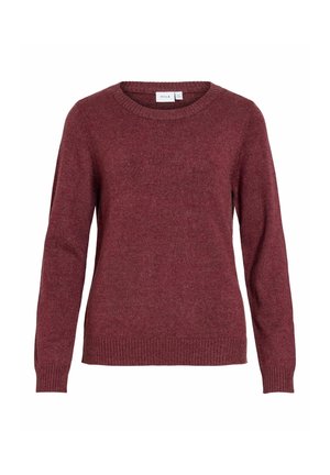 Burgundiapunane pikemate varrukatega kampsun, millel on soonilised mansetid ja alumine serv, valmistatud pehmest kootud kangast.