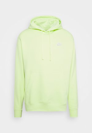 Hellgrüner Nike-Hoodie mit vorderer Kängurutasche, langen Ärmeln, Kapuze mit Kordelzug und kleinem weißen Nike-Logo auf der linken Brust.