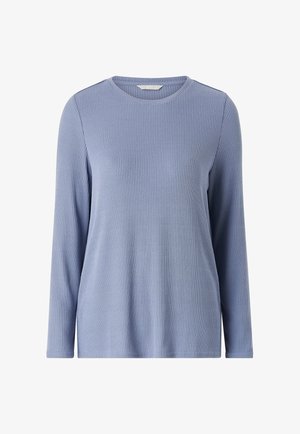 Langärmliges, geripptes Oberteil in sanftem Blau. Mit rundem Ausschnitt und lockerem Schnitt. Hergestellt aus einem glatten, leichten Stoff.