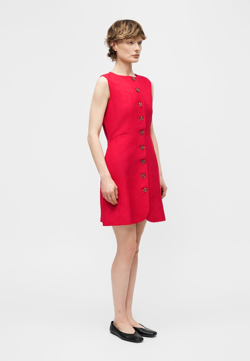 strapless open back dress Berry Red Linen Christmas Dress With Ruffles main image 0