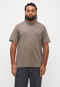 Rudas medvilninis trumpomis rankovėmis marškinėlis su apvalia iškirpte ir mažyliu spaudiniu kairėje krūtinės pusėje. Minkšta tekstūra ir laisvas kirpimas.