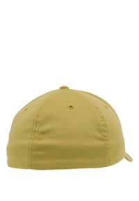 Geel katoenen baseballpet met een ronde kroon, gestikte naden en ventilatiegaten. Geen zichtbaar logo of hardware.