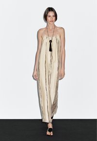 Massimo Dutti FLOWING STRIPE PRINT - Robe longue - mottled beige