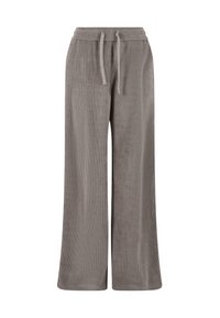 Corduroy broek in zacht grijs met een wijde pijpdesign, elastische taille en trekkoord. Geweven stof met verticale ribbels.