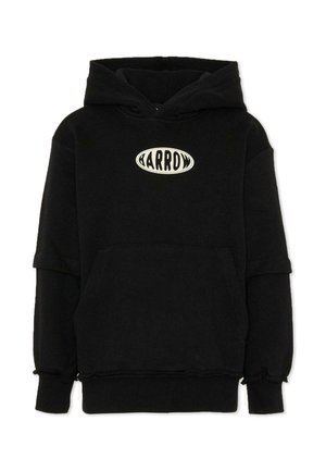 Czarna bluza z kapturem z bawełny, z przednią kieszenią i długimi rękawami. Posiada białe owalne logo "BARROW" na klatce piersiowej. Teksturowany materiał.