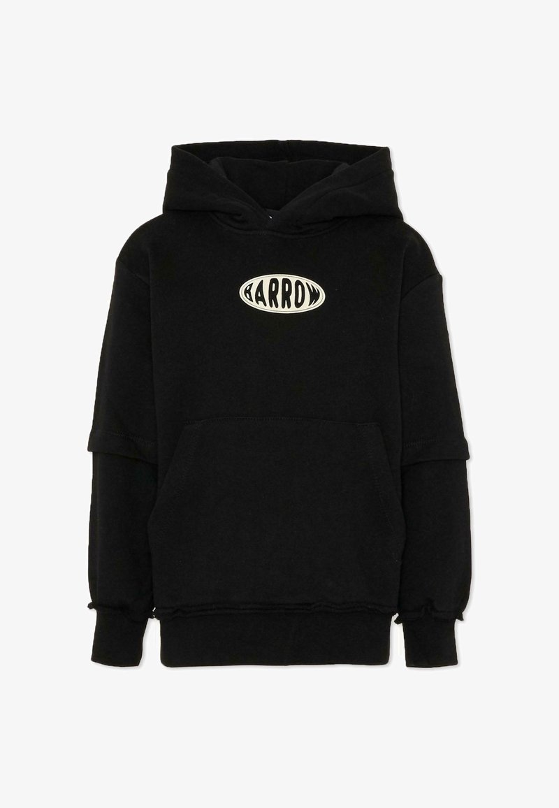 Felpa nera in cotone con tasca anteriore e maniche lunghe. Presenta un logo bianco ovale "BARROW" sul petto. Tessuto texturizzato.