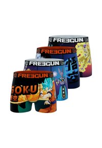 Quatre paires de boxers avec des imprimés colorés de Dragon Ball, dotés d'une large ceinture élastique. Les designs incluent Goku et d'autres personnages.