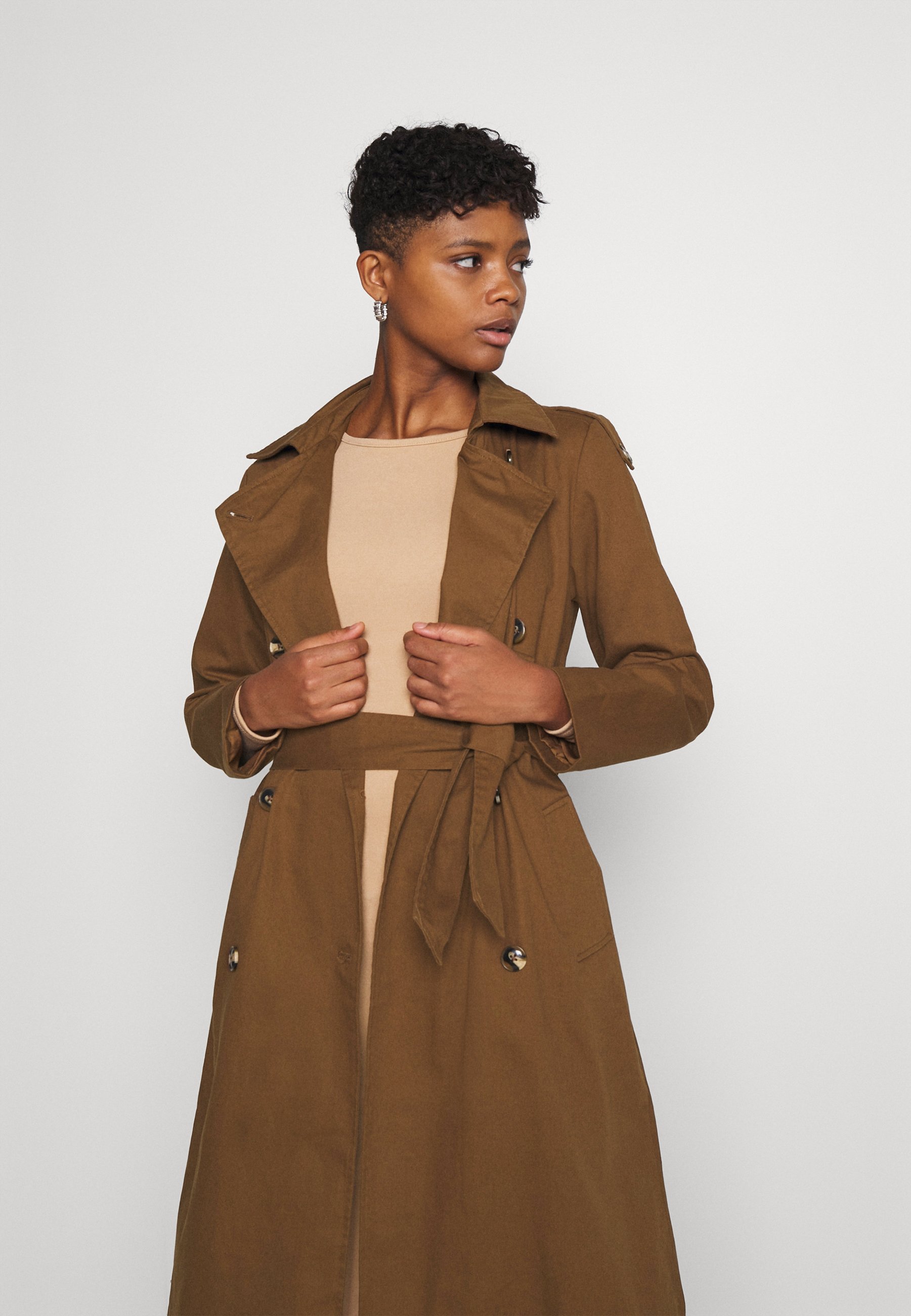 dark brown trench coat