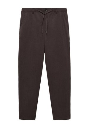 Donkergrijze enkellange broek met een verstelbare tailleband, voorzakken en een soepele textuur. Lichtgewicht stof voor comfort.