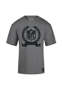 Gray T-shirt made of soft fabric featuring a black NFL logo in the center, surrounded by laurel leaves and the text "From The Archives 1920."