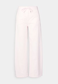 Lichtroze wijde broek met een trekkoord in de taille, met een gladde textuur en zonder zichtbare patronen of hardware.