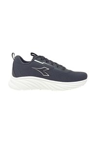 Scarpe sportive navy con tomaia in maglia, suola in gomma bianca e motivo testurizzato. Presentano un logo a contrasto e un sistema di allacciatura.