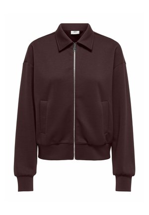 Bordo dukserica s patentnim zatvaračem i ovratnikom, meke teksture, s prednjim džepovima i elastikom na manžetama i rubu. Glatki i minimalistički dizajn.