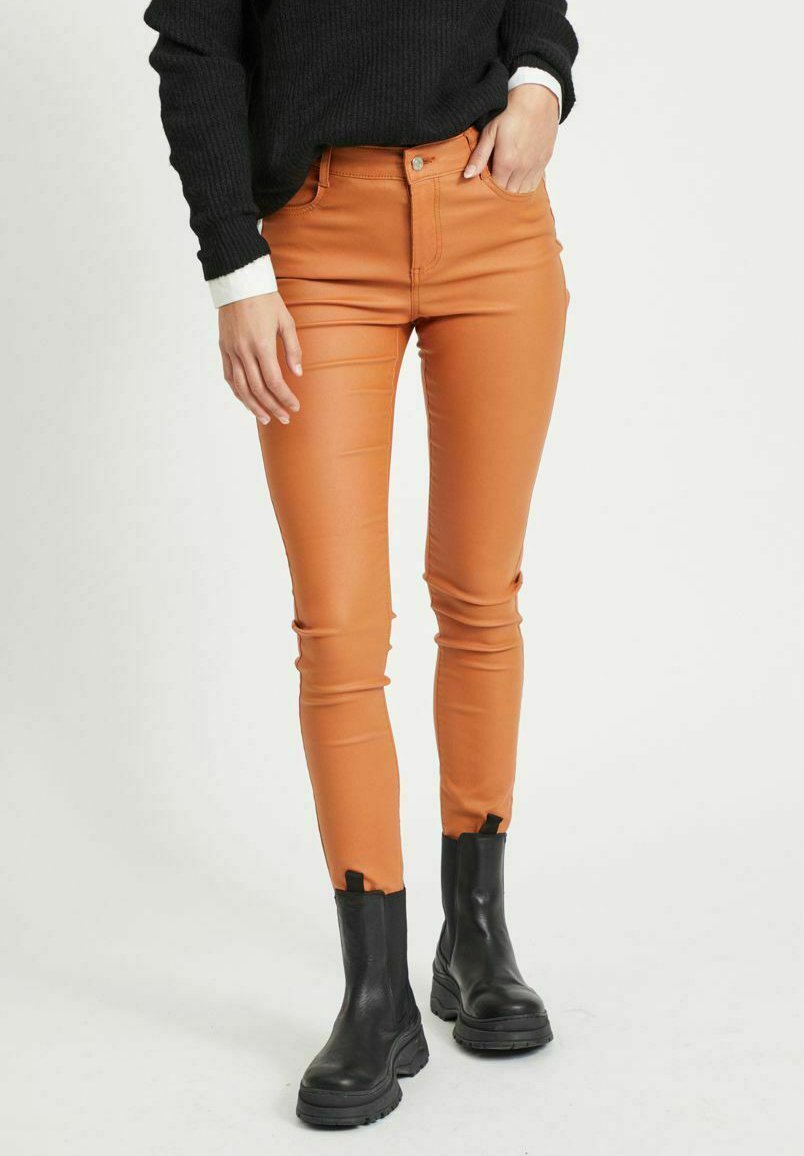 Vila VICOMMIT COATED NEW PANT - Jeans Skinny Fit - adobe/Bruin - Zalando.nl