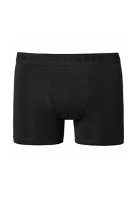 Boxer de algodón negro con diseño ajustado, cintura elástica con logo y textura suave, adecuados para el uso diario.