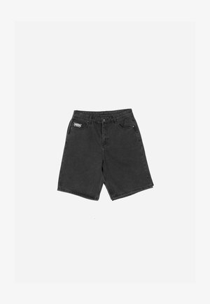 Černé džínové šortky s volným střihem, s předním zapínáním na knoflík, designem s pěti kapsami a malým bílým logem na levé kapse.