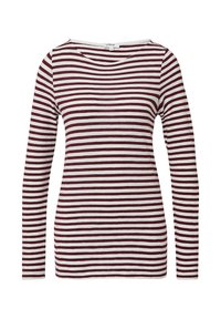 Langsleeve shirt met horizontale bordeauxrode en witte strepen, ronde halslijn en slim fit.