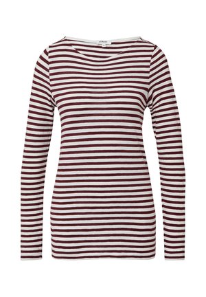 Langsleeve shirt met horizontale bordeauxrode en witte strepen, ronde halslijn en slim fit.