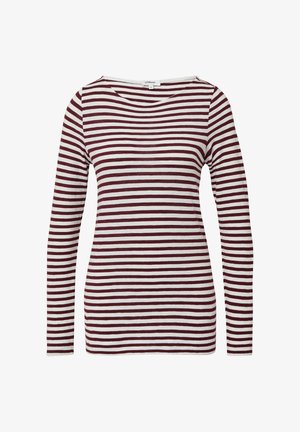 Langärmliges Shirt mit horizontalen weinroten und weißen Streifen, Rundhalsausschnitt und schmaler Passform.