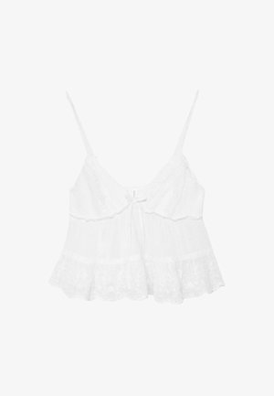 Stradivarius, EMBROIDERED FLOWING STRAPPY TOP - Toppi - beige