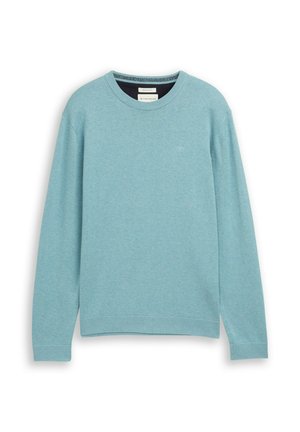 Hellblaues Sweatshirt mit Rundhalsausschnitt, langen Ärmeln und gerippten Bündchen. Hergestellt aus weichem Stoff, mit einem dezenten Logo auf der Vorderseite.