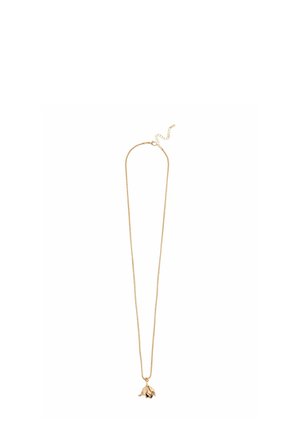 Gold-plated necklace with a delicate chain and a flower-shaped pendant featuring intricate detailing and a smooth texture.
