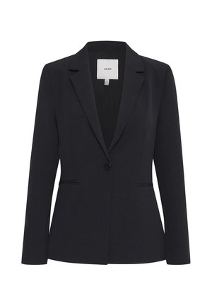 Blazer negro entallado para mujer con solapas tipo muesca, cierre de un solo botón y dos bolsillos delanteros con abertura, de la marca ICHI.