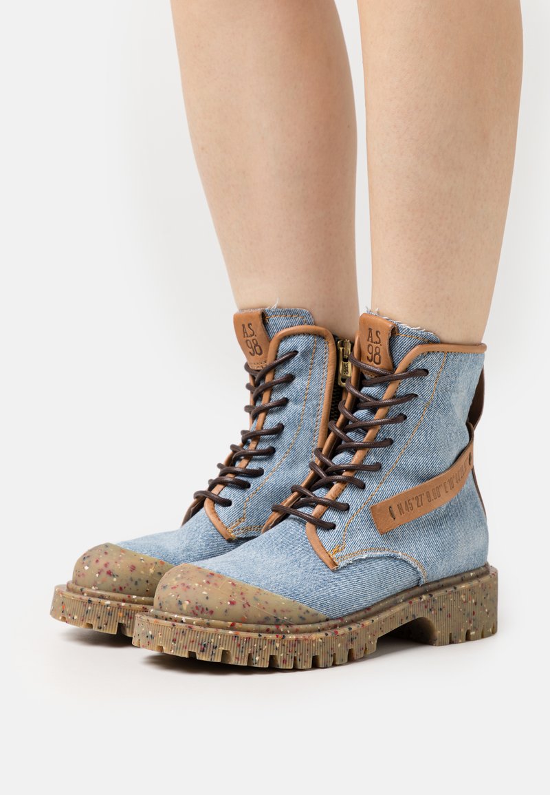 A.S.98 RECY - Gležnjarji s platformo - blue/camel/moder džins - Zalando.si