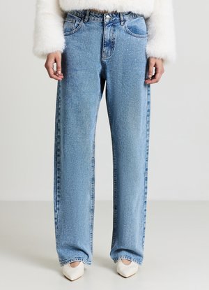 LUNGO APPLICAZIONI - Jeans Straight Leg - blu denim medio