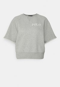 Šedá mikina s uvolněným střihem, krátkými rukávy a bílým logem "POLO". Vyrobena z měkké bavlněné směsi, s žebrovaným lemem.