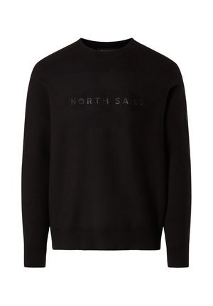 Maglione nero lavorato a maglia con collo rotondo, polsini a coste e logo opaco "NORTH SAILS" sul petto. Tessuto morbido, design casual.