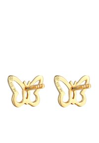 Boucles d'oreilles en argent sterling 925 en forme de papillon en or avec un design ajouré. Finition polie et fermoir à tige sécurisé.