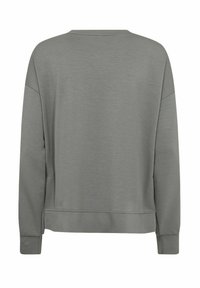 Grijze cropped sweatshirt met een zachte textuur, brede ronde halslijn en lange mouwen. Beschikt over een geribde onderrand en manchetten. Eenvoudig ontwerp zonder patronen.