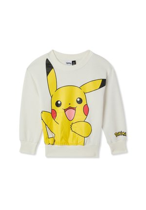 Felpa bianca con un grande grafico di Pikachu in giallo e dettagli neri. Maniche e orlo a coste. Logo "Pokémon" sulla manica.